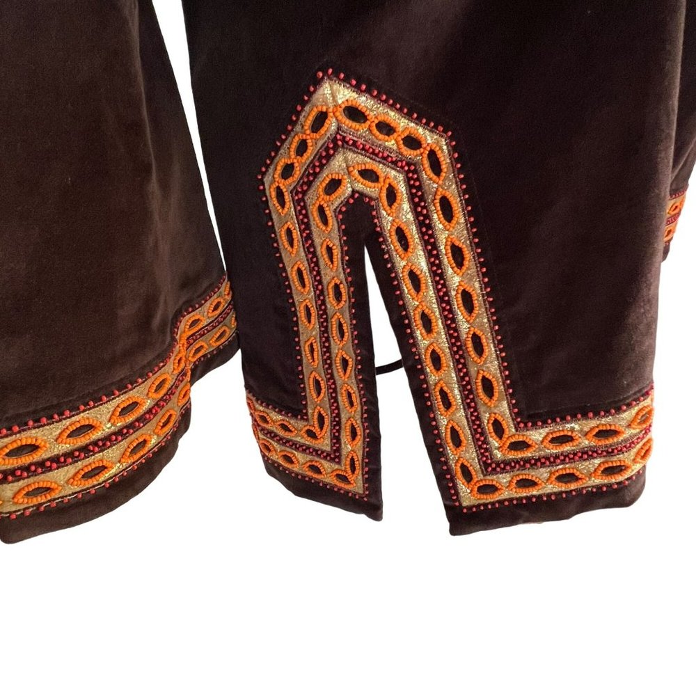 ππ SOLD ππ TORY BURCH BROWN VELVET VINTAGE INSPIRED BEADED TOP - Picture 7 of 13